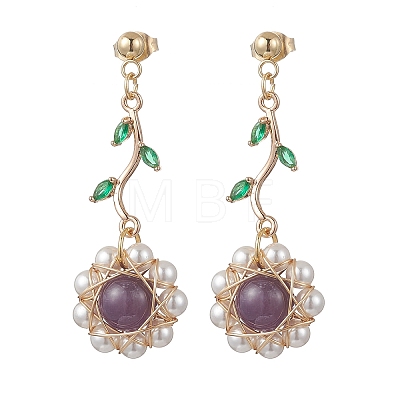 Flower 304 Stainless Steel Cubic Zirconia Dangle Stud Earrings EJEW-TA00800-02-1