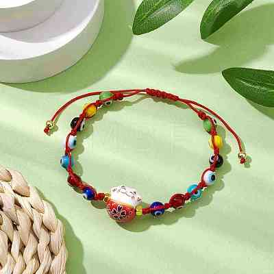 Adjustable Lanmpword Evil Eye Braided Bead Bracelet BJEW-JB11059-01-1