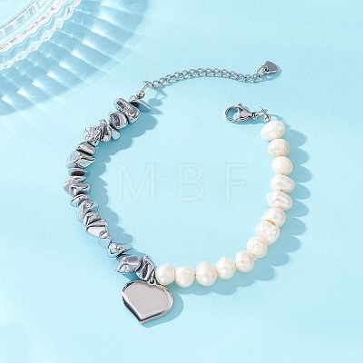 304 Stainless Steel Heart Charm Bracelets BJEW-JB13361-01-1