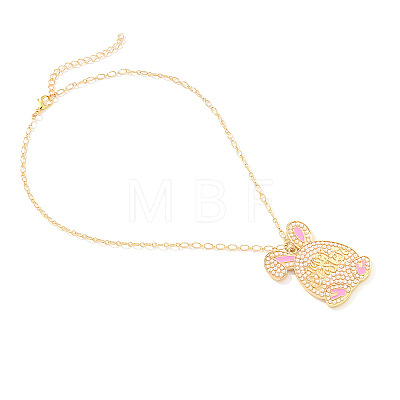 Easter Pink Rabbit Zinc Alloy Enamel with Imitation Pearl Pendant Iron Chain Necklaces for Women FS-WGDCBF5-01-1