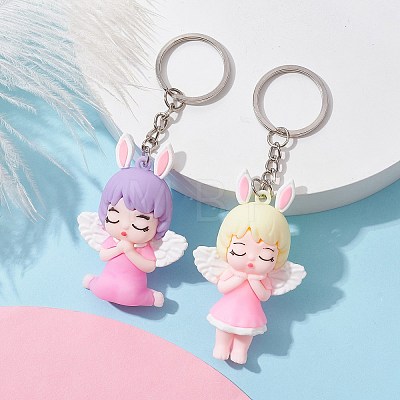 2Pcs 2 Style Angel Shape PVC Pendants Keychains KEYC-JKC00685-1