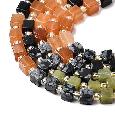 Synthetic Goldstone & Natural Chinese Southern Jade & Red Aventurine & Tiger Eye & Sodalite & Obsidian & Snowflake Obsidian Beads Strands G-H333-03J-1