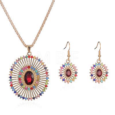 Oval Alloy Colorful Rhinestone Pendant Necklaces & Dangle Earrings Sets WGFA1EC-01-1