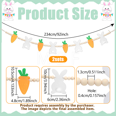 2Pcs Felt Rabbit Carrot & Wood Beads Hanging Banners DIY-WR0005-47-1