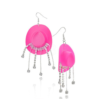Hat Plastic & Rhinestone Dangle Earrings FS-WGEAF56-05-1