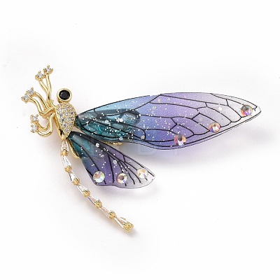 Resin Dragonfly Lapel Pin with Cubic Zirconia JEWB-G015-03G-1