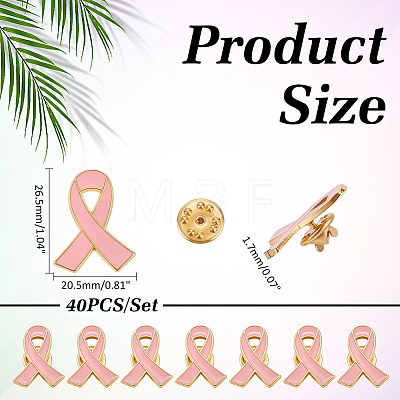 40Pcs Breast Cancer Awareness Pink Ribbon Enamel Pin JEWB-ME0001-22-1