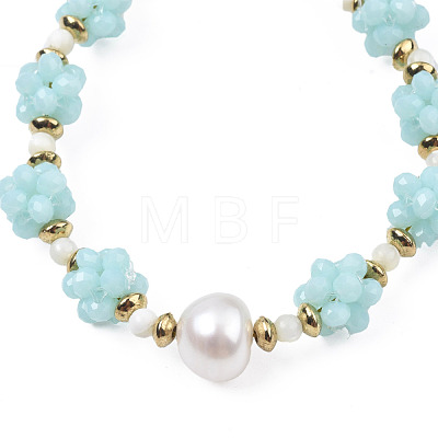 Natural Pearl & Glass Braided Slider Bracelet BJEW-N018-01C-1