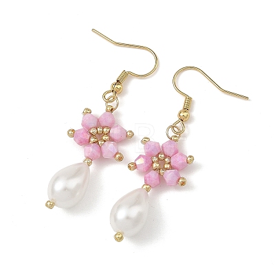 Anti-Tarnish Electroplate Bicone Glass Pearl Teardrop Beads Dangle Earrings EJEW-MZ00765-03-1