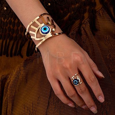 Evil Eye Alloy Resin Hollow Cuff Bangles & Cuff Rings Sets FS-WGE3CB7-01-1