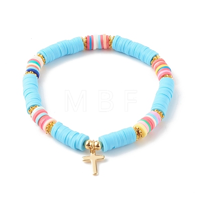 Polymer Clay Heishi Beads Stretch Bracelets Sets for Valentine's Day BJEW-JB06298-01-1