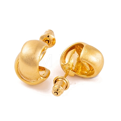 Cross Drawbench Brass Half Hoop Stud Earrings for Women EJEW-G391-11G-1