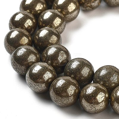 Natural Pyrite Round Beads Strands G-F197-10-10mm-1