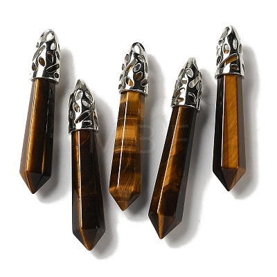 Natural Tiger Eye Pointed Big Pendants G-Z055-01P-17-1