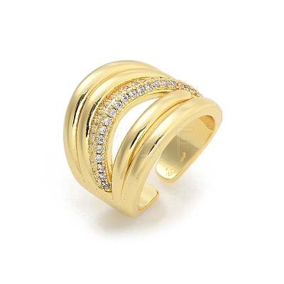 Rack Plating Brass Micro Pave Cubic Zirconia Open Cuff Finger Rings for Women RJEW-M028-81G-1