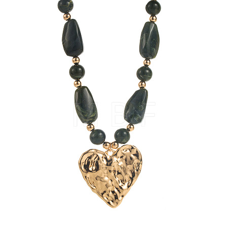 Zinc Alloy Textured Heart Pendant Resin Beaded Necklaces for Women FS-WG268AD-03-1