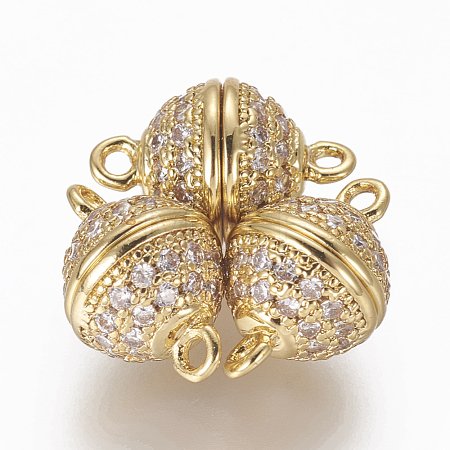 Brass Micro Pave Cubic Zirconia Magnetic Clasps with Loops ZIRC-L082-B-01-G-1