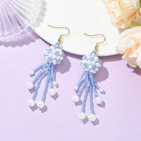 Glass Seed with Glass Pearl Tassel Dangle Earrings EJEW-MZ00727-01-1