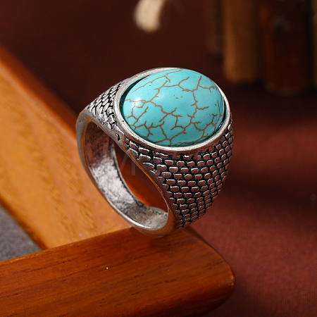 Zinc Alloy with Synthetic Turquoise Finger Rings CJ8951-1-1
