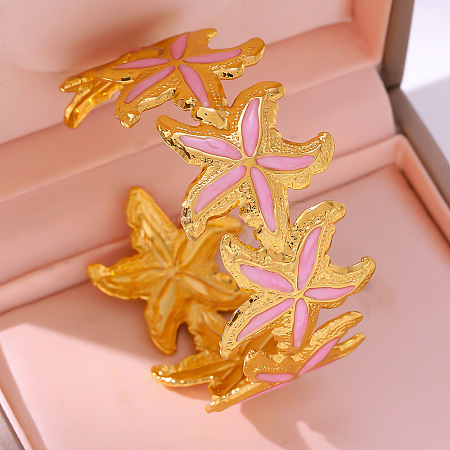 304 Stainless Steel Enamel Cuff Bangles for Women WGC666F-02-1