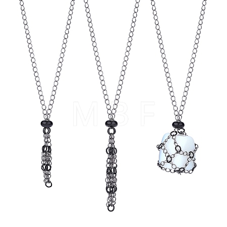 2Pcs 2 Style Brass Braided Macrame Pouch Empty Stone Holder for Pendant Necklaces Making NJEW-SZ0001-65B-1