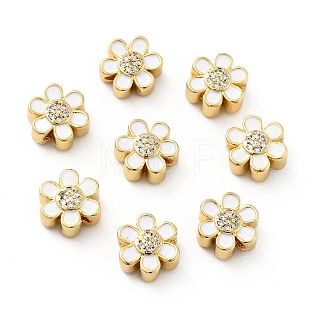 Flower Brass Micro Pave Clear Cubic Zirconia Beads KK-G419-06G-04-1