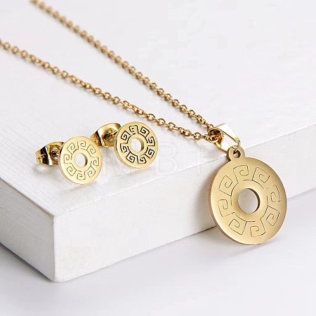 201 Stainless Steel Pendant Necklace & Stud Earring Sets FS-WGB816B-09-1