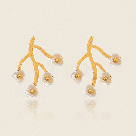 304 Stainless Steel Shell Flower Stud Earrings BV7719-1