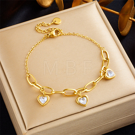 304 Stainless Steel Cubic Zirconia Charm Bracelets WG996B1-03-1