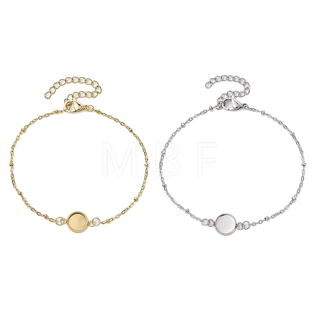 2Pcs 2 Colors 304 Stainless Steel Round Cabochon Setting Bracelets BJEW-JB11092-1