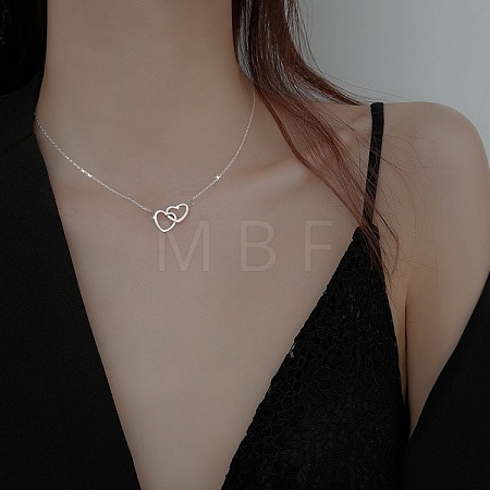 Alloy Double Heart Ring Pendant Necklaces for Women WG971C7-03-1