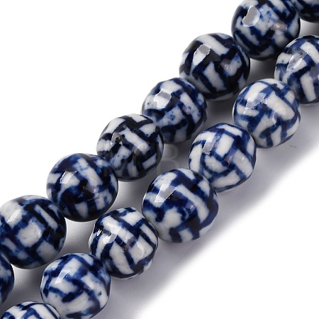 Handmade Blue and White Porcelain Beads Strands PORC-I027-03B-1