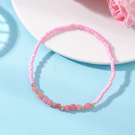 Glass Seed Bead & Dyed Natural White Jade Beads Bracelets for Women BJEW-MZ00311-02-1