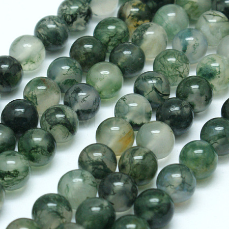 Natural Moss Agate Beads Strands G-I199-06-6mm-1