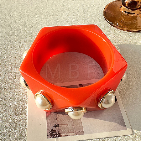 Resin & Plastic Pearl Chunky Bangles for Women WG03724-01-1