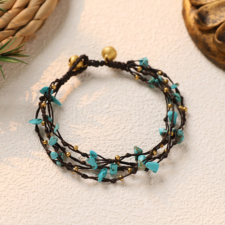 Synthetic Turquoise Chip & Alloy Beaded Multi-strand Bracelets WGA084D-05-1