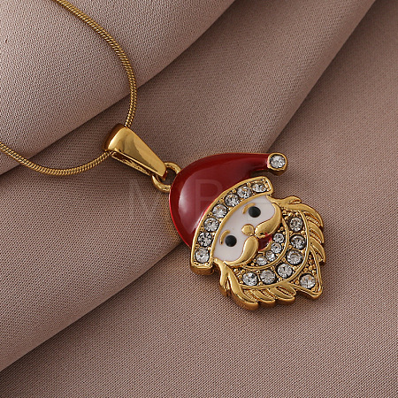 316 Surgical Stainless Steel & Glass Christmas Santa Claus Pendant Necklaces with Enamel for Women KI9452-1