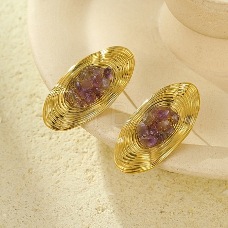 Oval Stainless Steel Stud Earrings EJEW-D303-01G-03-1