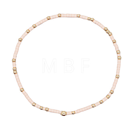 Minimalist Glass Seed Beads & Brass Beads Stretch Bracelets for Women BC0195-9-1