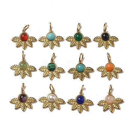 Ion Plating(IP) 304 Stainless Steel with Natural & Synthetic Gemstone Pendants STAS-G351-24G-1