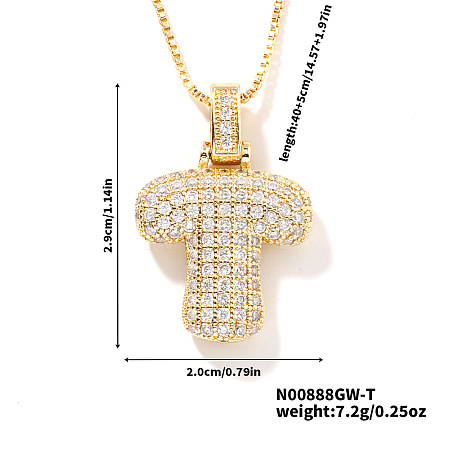 Elegant Brass Micro Pave Clear Cubic Zirconia 3D Initial Necklaces DV4415-17-1
