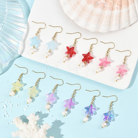 Glass & Natural Freshwater Pearl & 304 Stainless Steel Dangle Earrings EJEW-JE07365-1