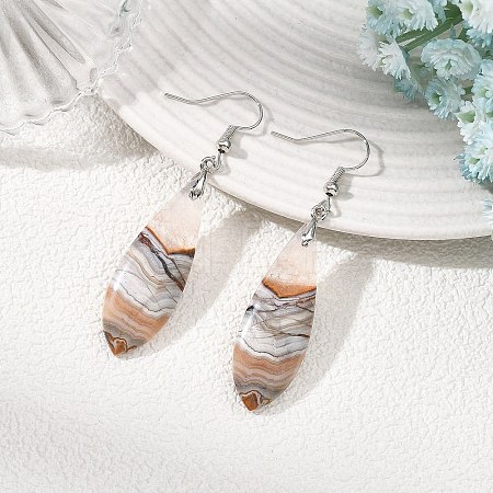 Natural Amethyst Lace Agate & Brass Dangle Earrings GG-EJEW-JE07256-1