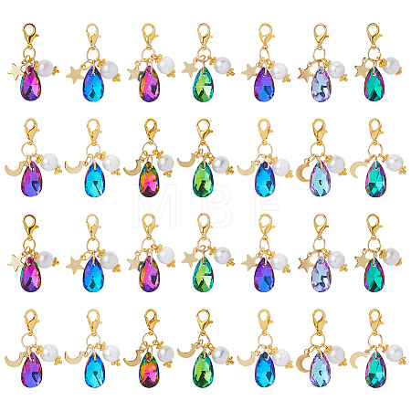 28Pcs 7 Colors Glass & Acrylic Pendant Decorations HJEW-FH00134-1