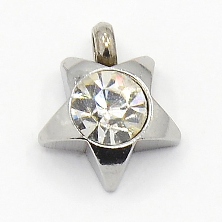201 Stainless Steel Rhinestone Star Charm Pendants RB-M030-01J-1