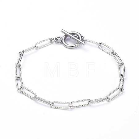 Tarnish Resistant 304 Stainless Steel Textured Paperclip Chain Bracelets X-BJEW-JB05112-1
