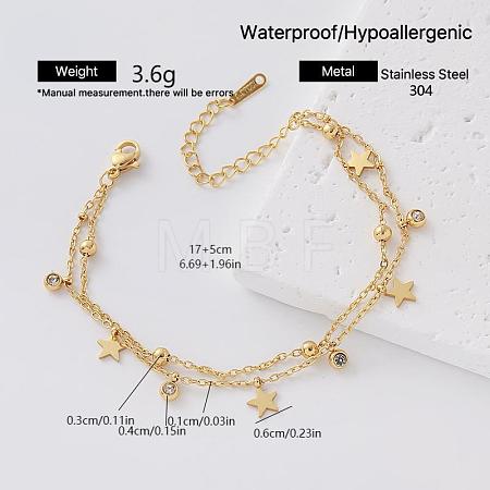 304 Stainless Steel Pave Clear Cubic Zirconia Tassel 2-Strand Bracelets for Women EO7244-5-1