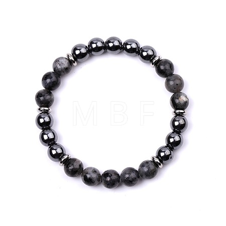 Natural Labradorite & Synthetic Non-magnetic Hematite Round Beads Stretch Bracelets for Women Men KJ2327-7-1