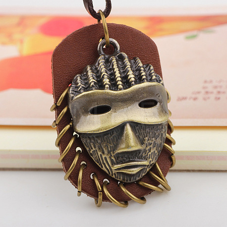 Easter Vintage Alloy with Imitation Leather Tribal Mask Pendant Necklaces FS-WG7B4BC-01-1