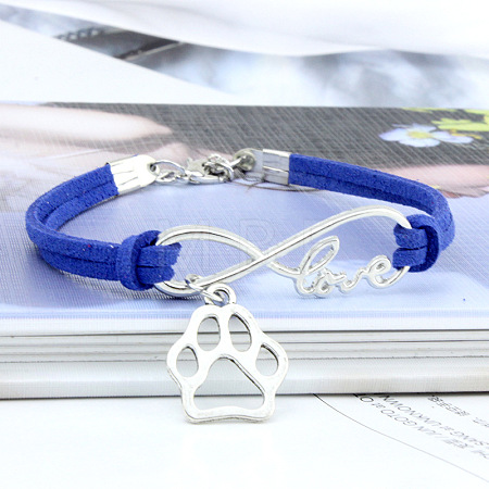 Infinity & Paw Print & Word Love Alloy with Suede Cord Charm Bracelets FS-WG0006A-04-1